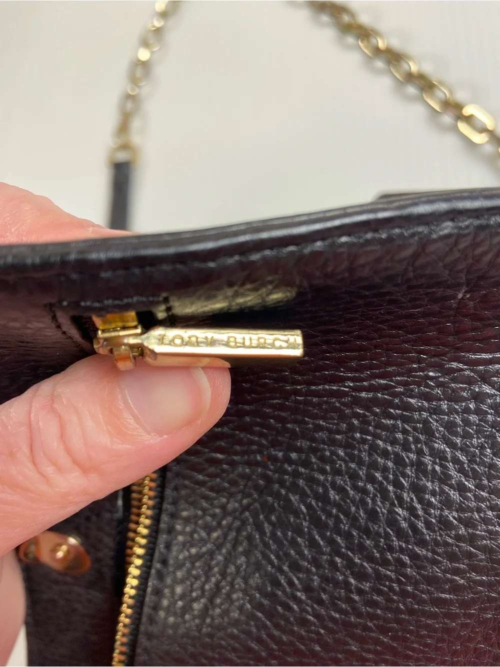 Tory Burch Black Pebbled Leather Wallet On Chain Crossbody WOC